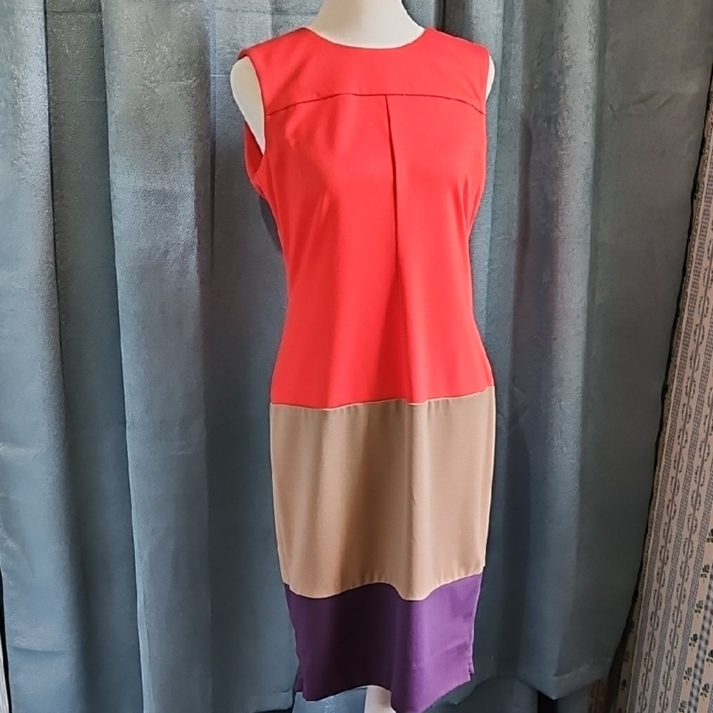 Host Pick! 11-25-2025 Jones New York Orange Red Pleated Sheath Midi Dress Size 4
